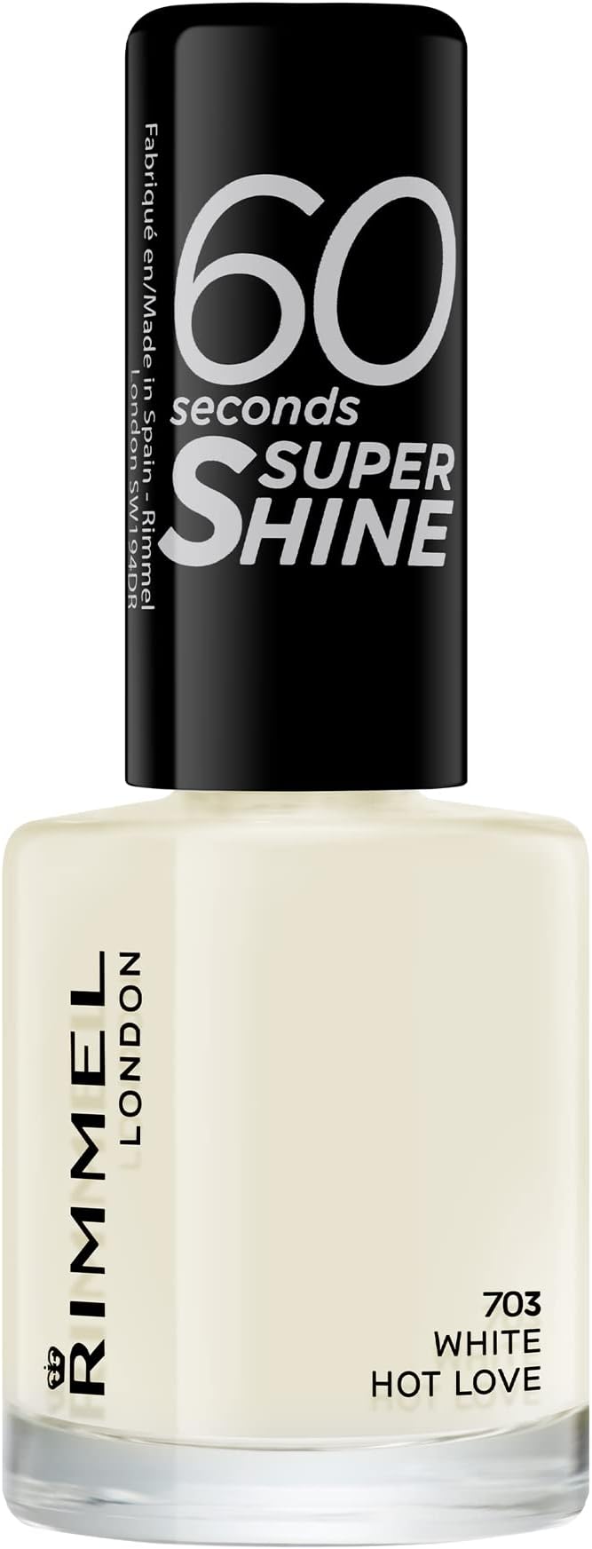 Rimmel London Colour Your Way 60 Seconds Super Shine Nail Polish - Quick Drying - Resists Chips & Fading, Lasts Up To 10 Days - Precise Application In One Stroke - 703 White Hot Love, 8 ml