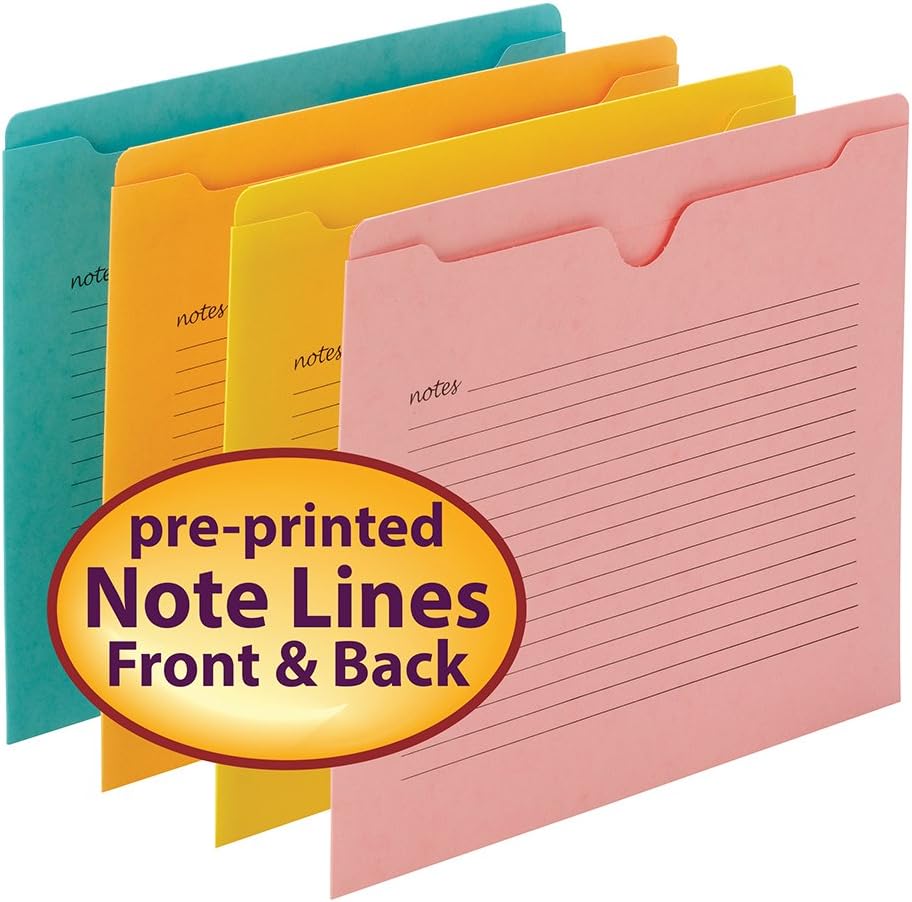 Smead Notes File Jacket, Letter Size, Straight-Cut Tab, Flat-No Expansion, Assorted Colors, 12 per Pack (75616) : Office Products
