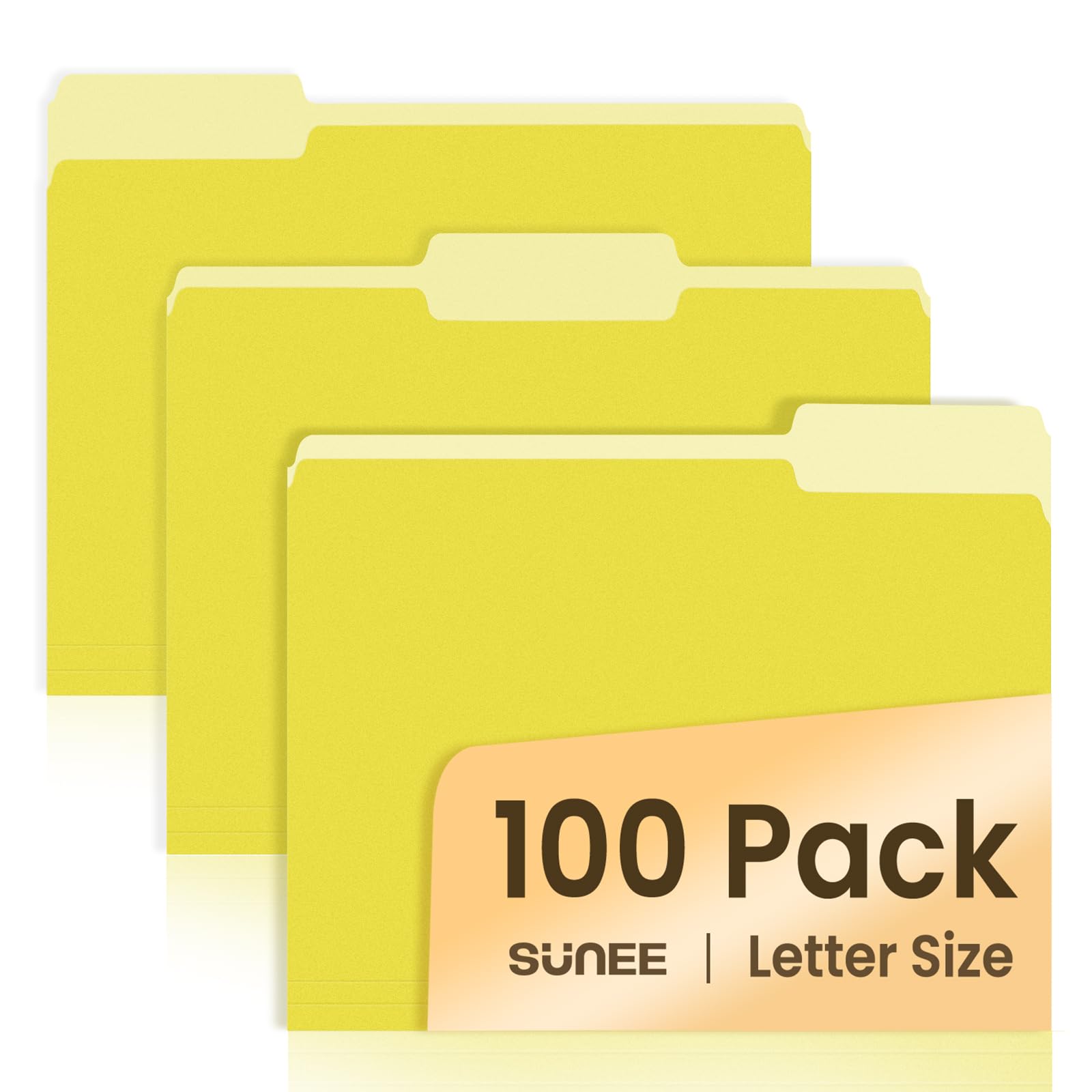 SUNEE File Folders Letter Size Yellow, 100 Pack Manilla Folders 8.5 x 11 1/3-Cut Tabs, Colored File Folders Office Home School for Documents Files