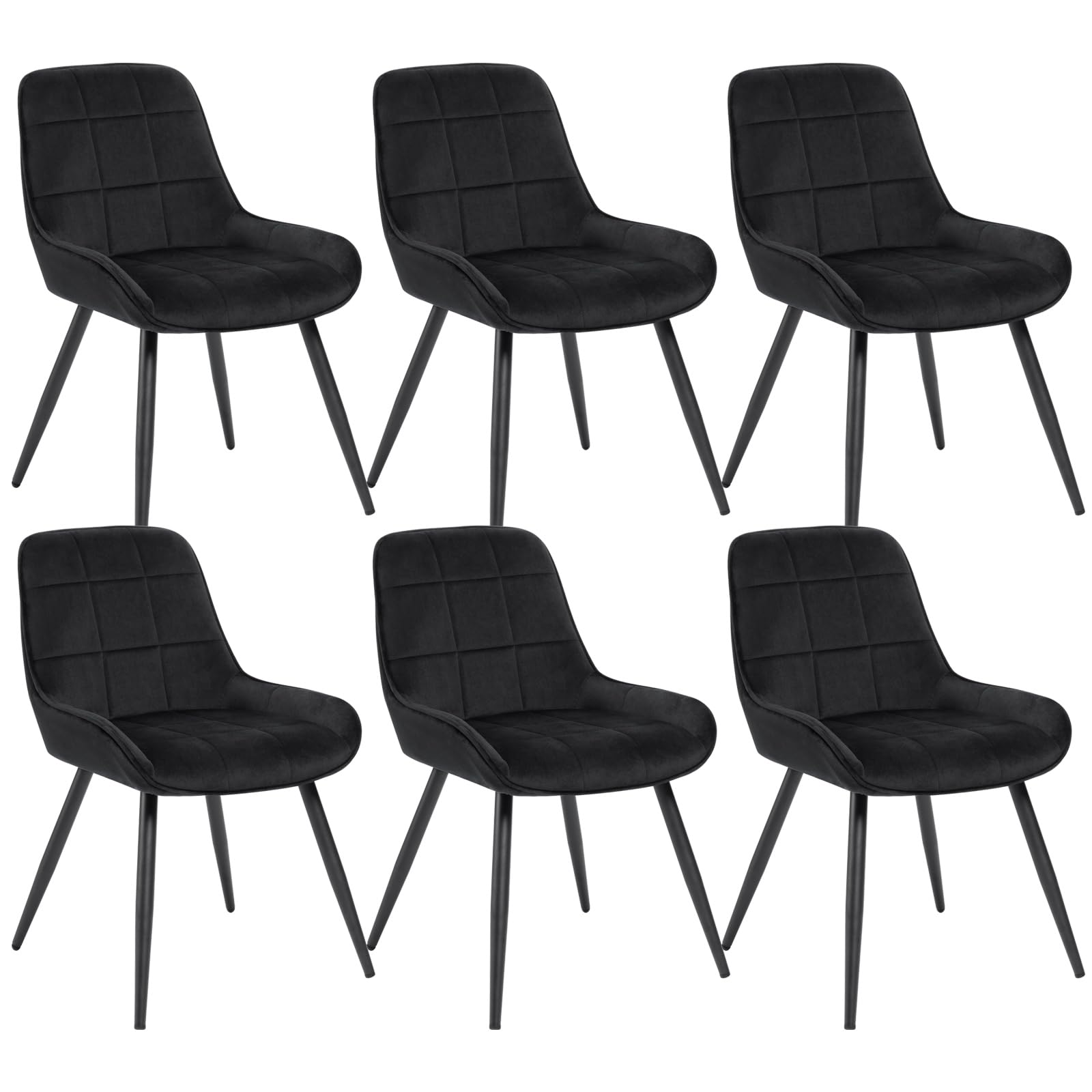 WOLTU Esszimmerstühle 6er Set, Polsterstuhl Samt, Küchenstuhl gepolstert, Akzentstuhl für Wohnzimmer Schlafzimmer Küche, ergonomischer Stuhl mit Rückenlehne, Schwarz, BH331sz-6