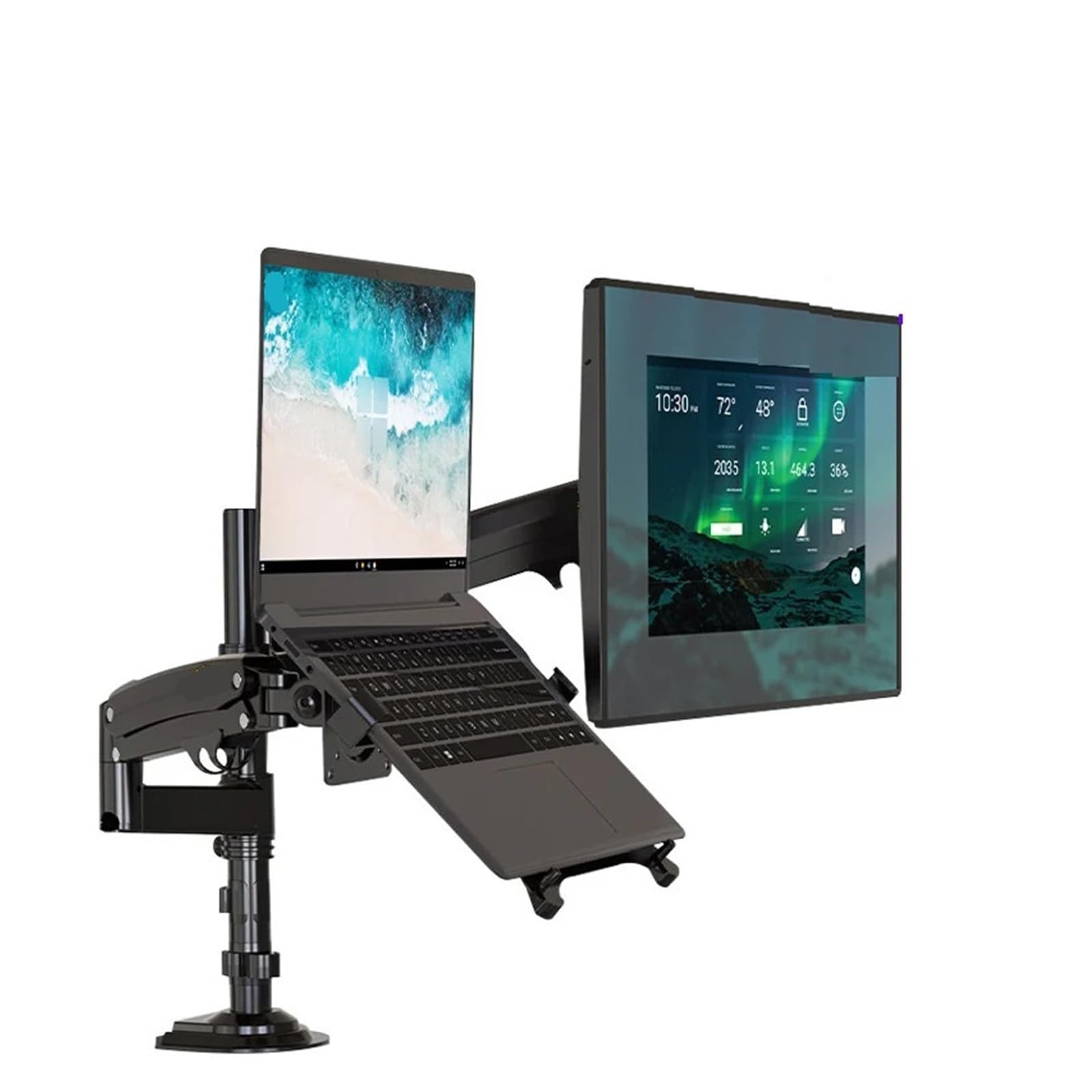 Supporto da Tavolo H180 FP-2 per Monitor TV LCD da 22" - 32" + Molla A Gas da 10" A 17" con Movimento Completo E Doppio Braccio di Serraggio da 2-12 kg.，2 12KG H180 FP