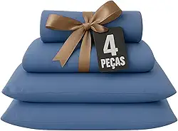 Decolab Jogo de Lençol Confort Plus 100% Algodão (Azul-marinho, Casal Duplo (4 Peças))