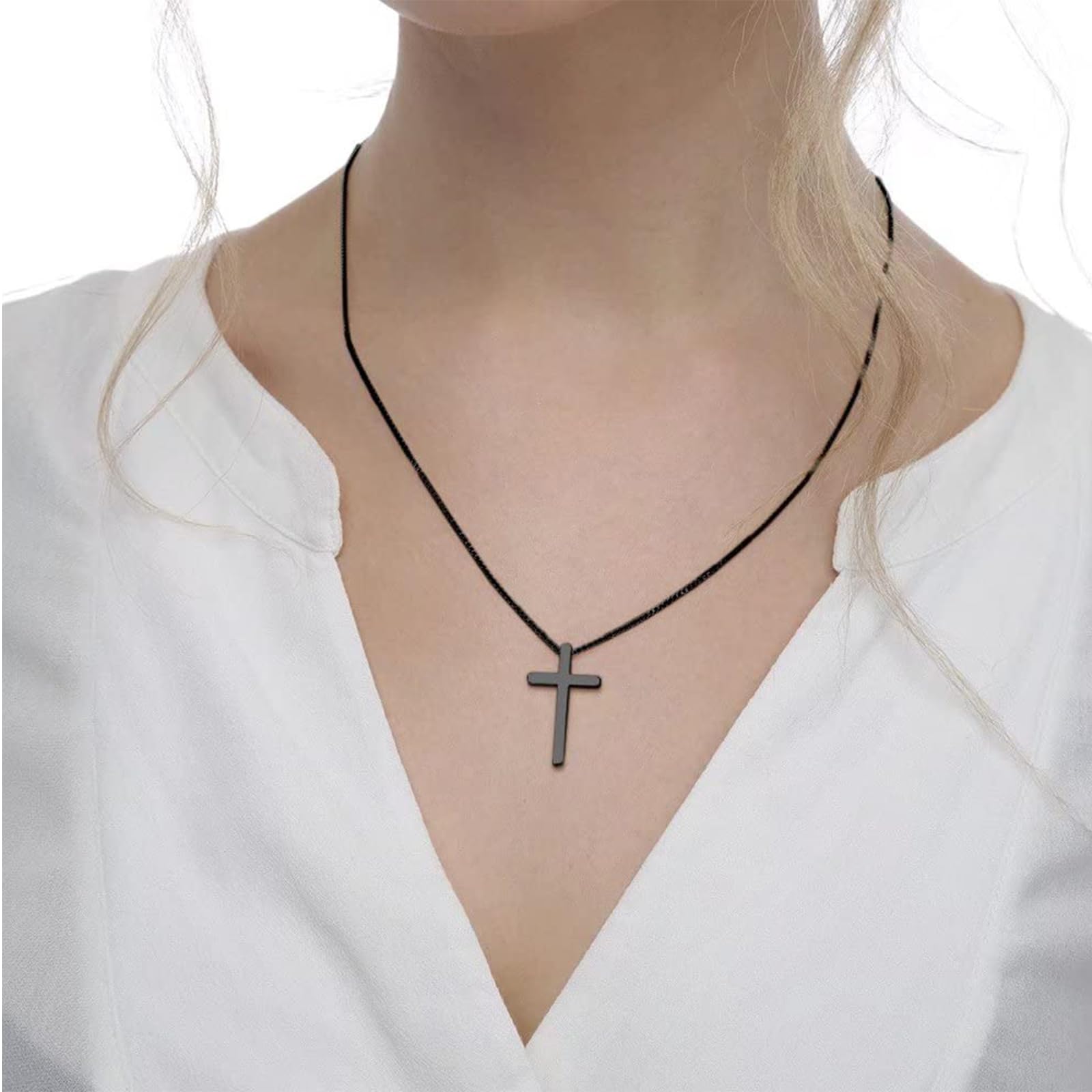 Moguri Naszyjnik z krzyżykiem dla mężczyzn, 60 cm, ze stali nierdzewnej, wisiorek, łańcuszek, biżuteria, pudełko prezentowe dla chłopców, zawiera 1 łańcuszek zastępczy o długości 45 cm, czarny