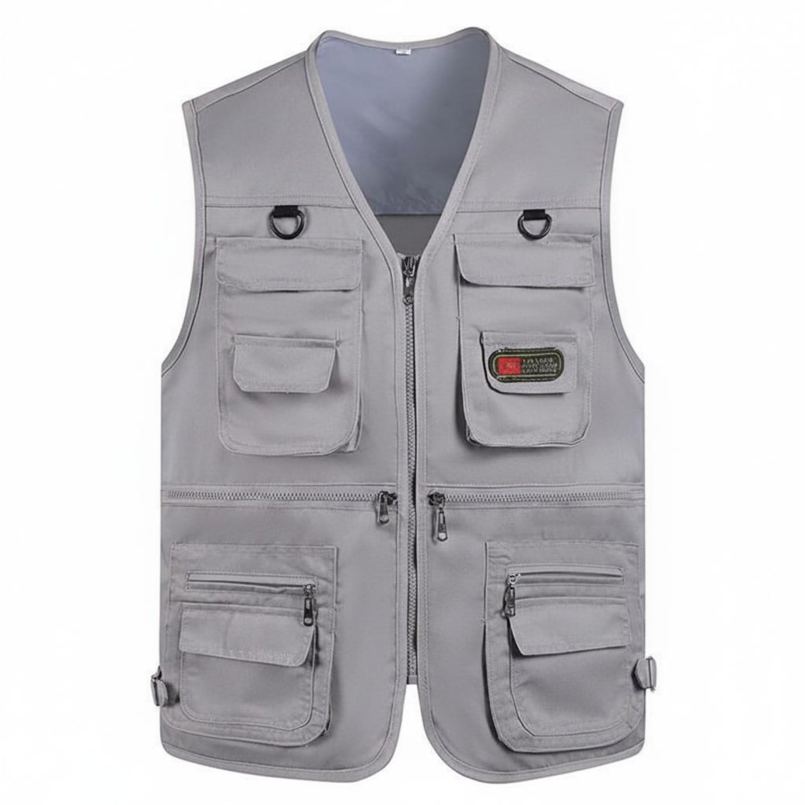SNAPPSY Loose Fit Multi-Pocket Fishing Vest Plus Photographer's Travel Vest Lightweight Outdoor Work Gilet Zipper Closure for Fishermen, Photographers, Hiking, Gray, 2XL-image-21