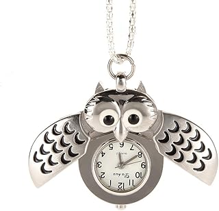 AWStech Vintage Collana Orologio Gufo Portafortuna, Pendente Ciondolo Orologio da Tasca al Quarzo Fob, Collocazione Vestiti Regalo di Compleanno Feste Natale Anniversario per Amici Ragazzi Amanti