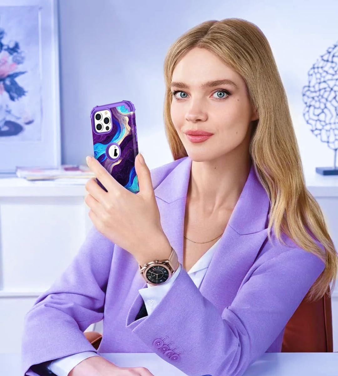 Hocase for iPhone 14 Pro Max Case, Heavy Duty Shockproof Protection Soft Silicone Rubber+Hard Plastic Bumpers Hybrid Protective Case for iPhone 14 Pro Max 2022 - Blue Purple Marble - Image 7