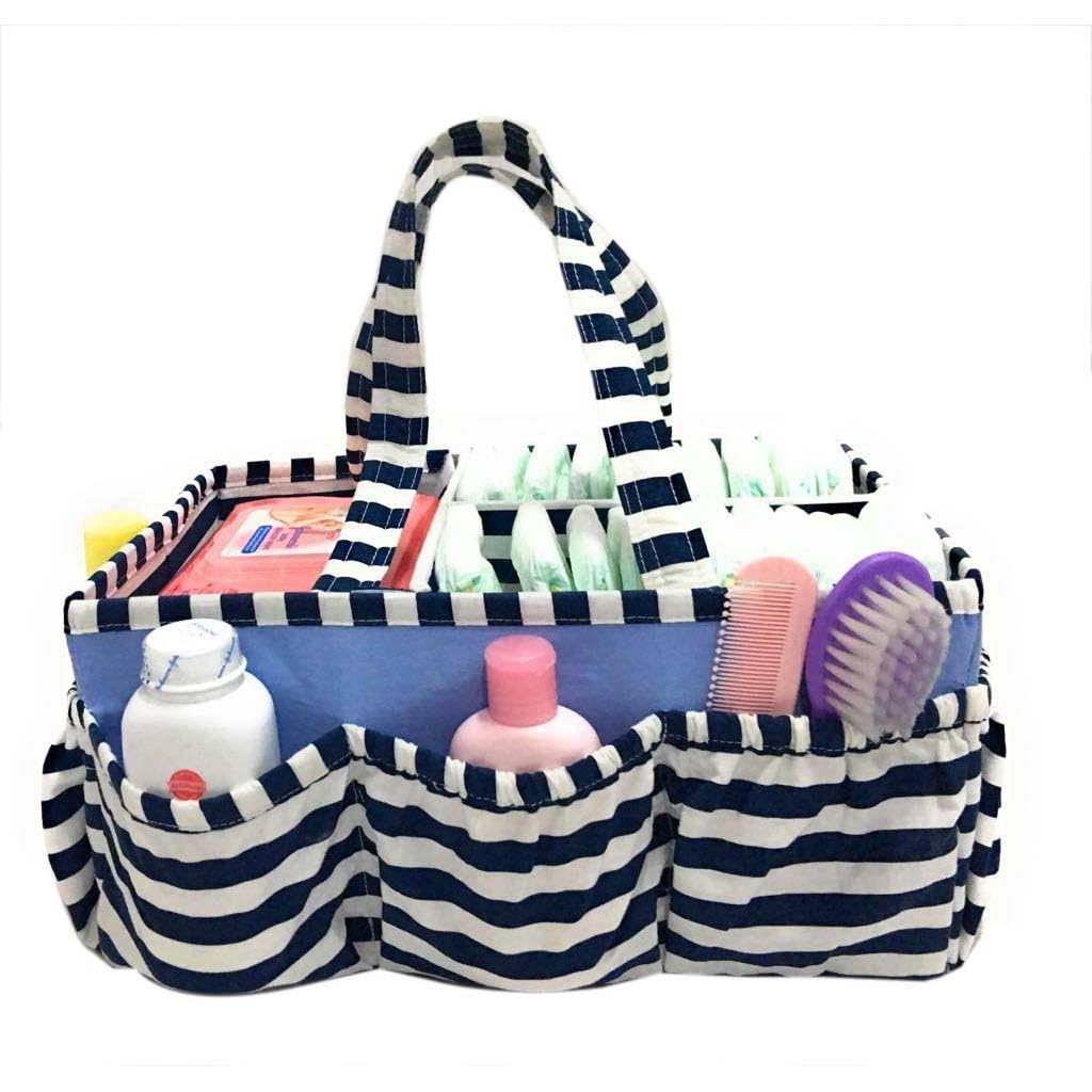 Bacati Pin Stripes Nursery Fabric Storage Caddy with Handles, Navy