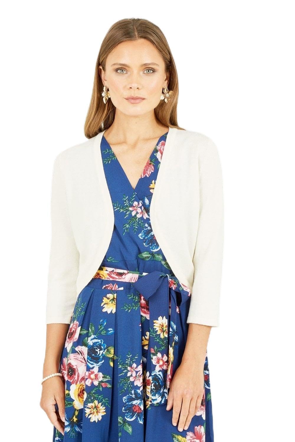 Yumi Ivory Knitted Curve Bolero (UK, Alpha, XL, Regular, Regular, Ivory)