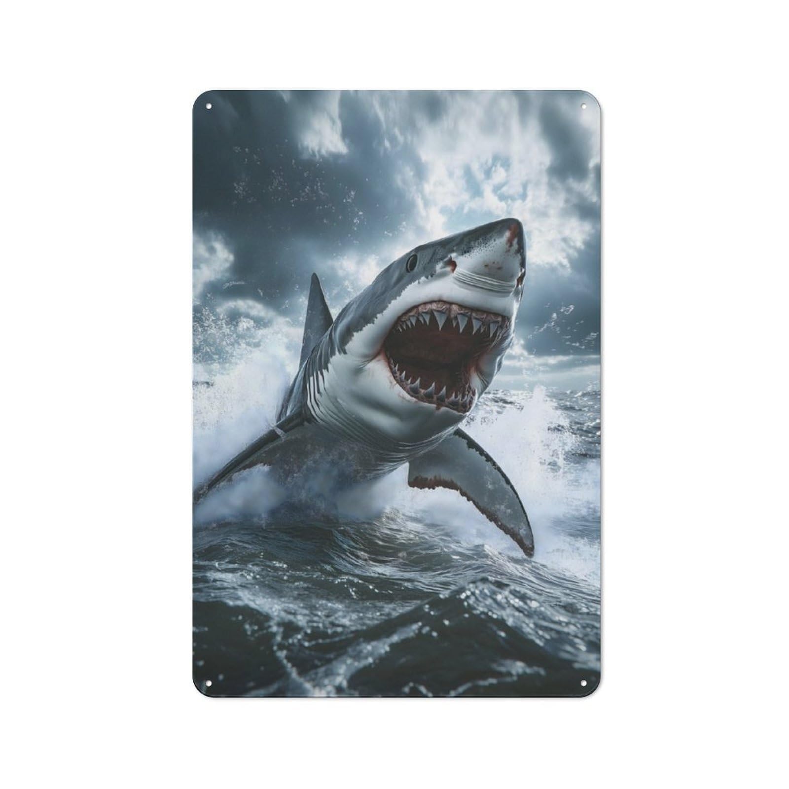 Junmoney Great White Shark Attack Vintage Tin Wall Plaque 30X20cm For Workshop Wall, A Decorative Christmas Gift For Makers And Diy Enthusiasts