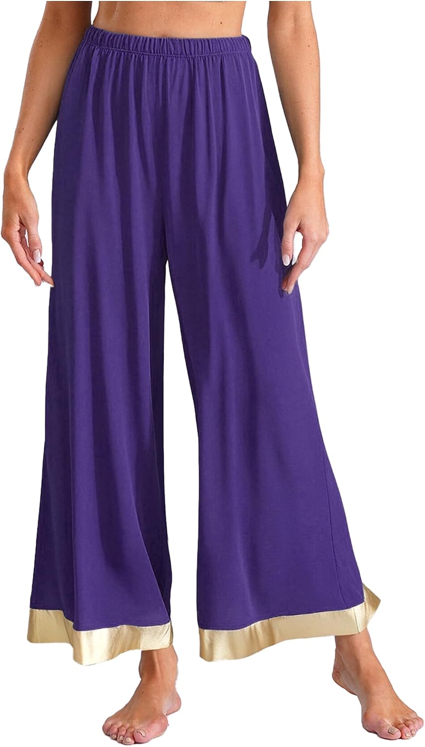 Women's Elastic Waist Praise Liturgical Dance Pants Wide Leg Trousers Loose Fit Palazzo Pants