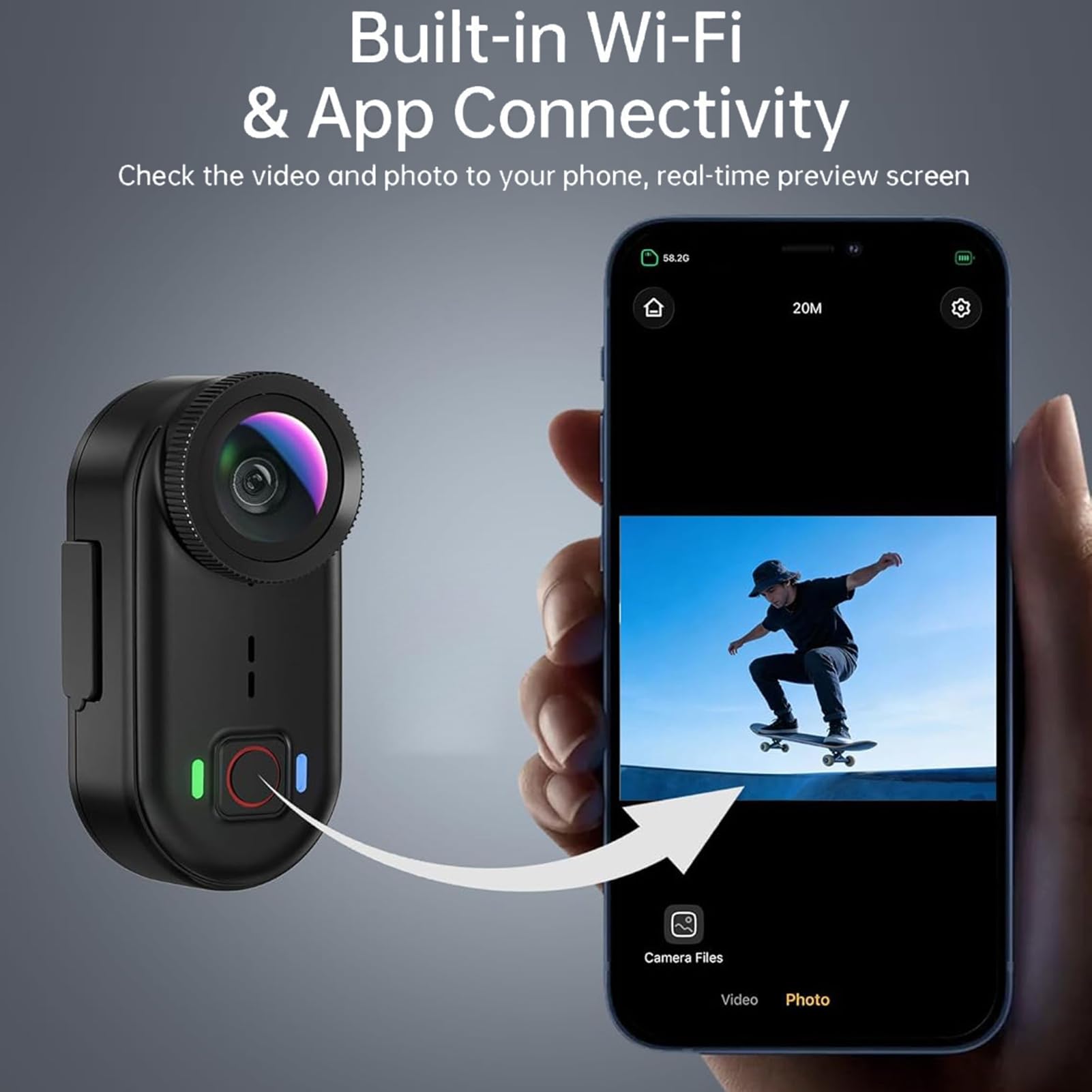 Caméra d'action au Pouce 4K, Portable Magnétique étanche à l'eau