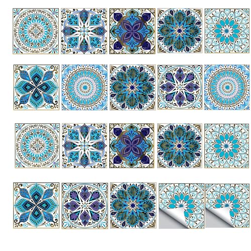 24Pcs Moroccan Tile Stickers, 15x15cm/6x6Inch Vintage Peel and Stick Wall Decals, Waterproof Vinyl Backsplash Stickers for Kitchen, Bathroom, Home Decor – Self-Adhesive Tile Decals