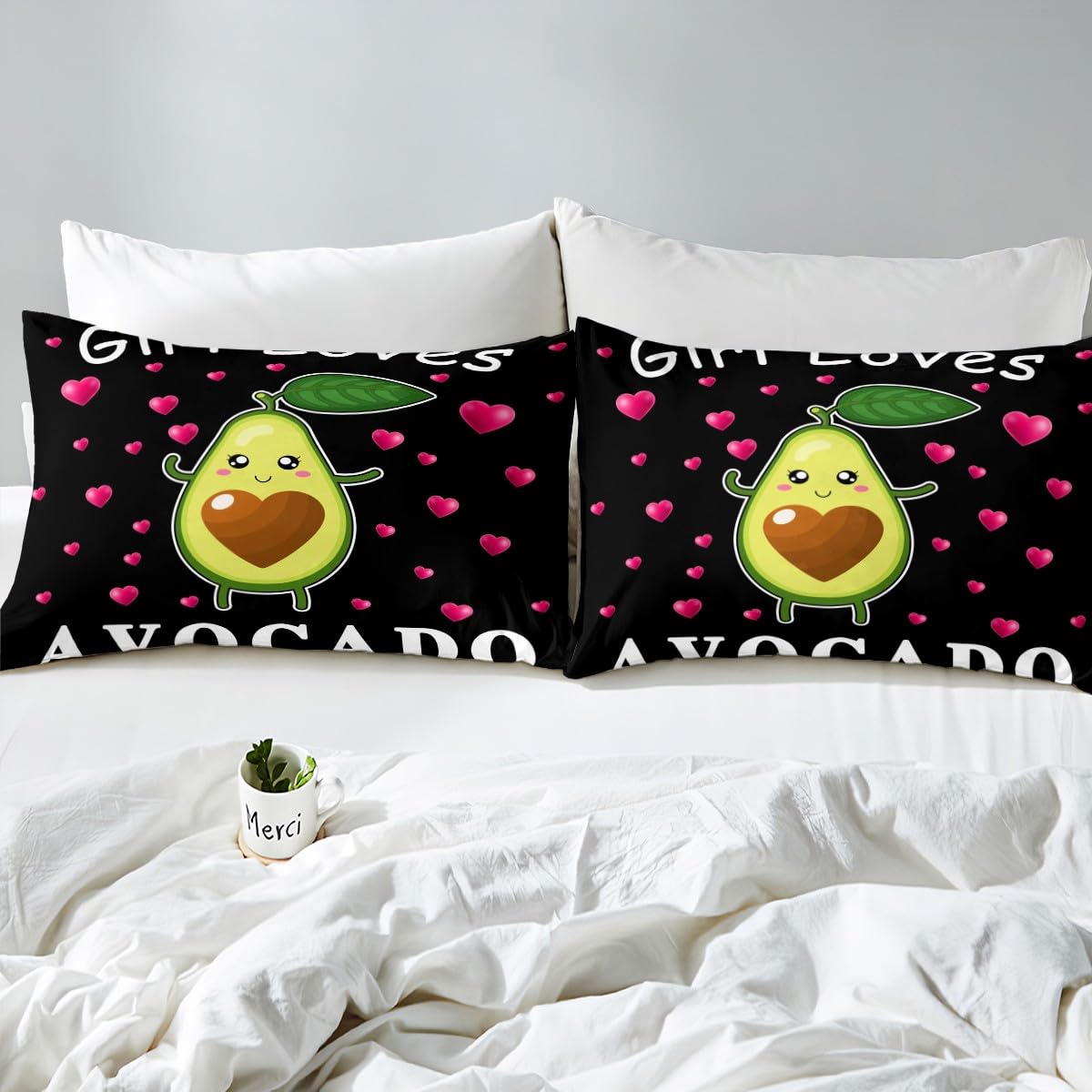 Cartoon Avocado Betten Set Nur ein Mädchen Wer liebt Avocado Bettwäsche Set 135x200cm für Kinder Jungs Mädchen Niedlich Avocado Bettbezug Set Kawaii Obst Bettdeckenbezug 2Stück Reißverschluss