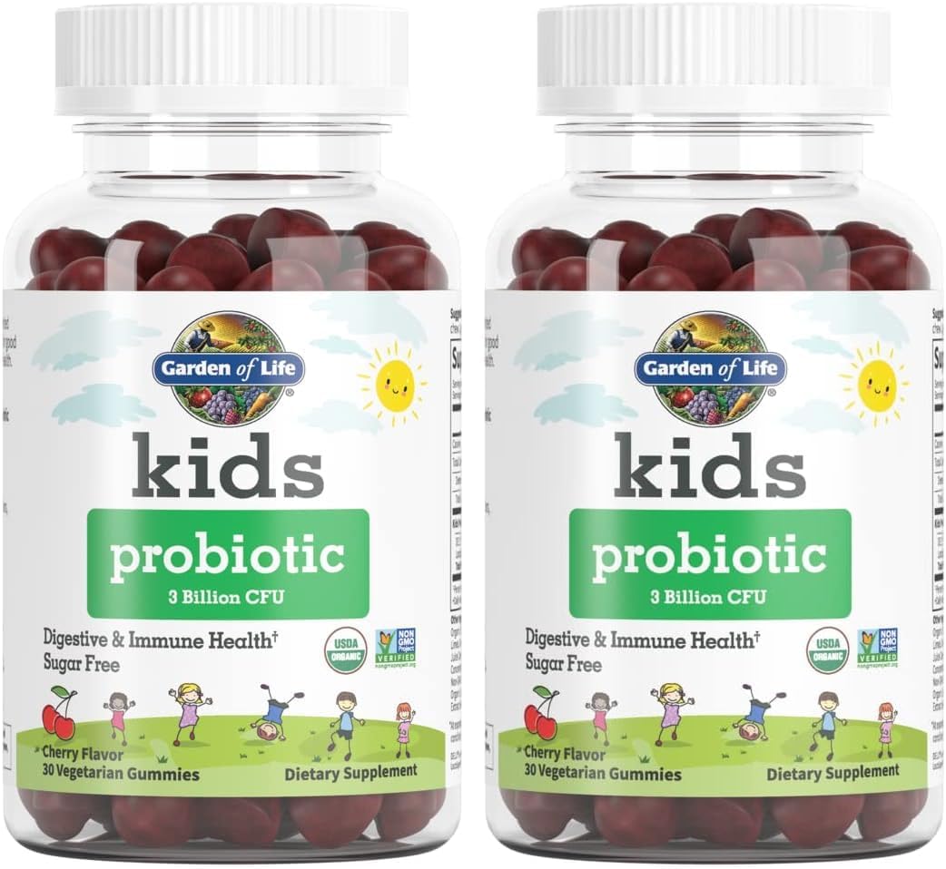 Garden of Life Kids Probiotic 3 Billion CFU, Cherry Flavor Gummies - Sugar Free Once Daily Probiotics for Kids, Children's Digestive & Immune Health, 30 Vegetarian Gummies, (Pack of 2)