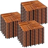 Die Holzfliesen haben ein Stecksystem und sind so sehr schnell ohne Werkzeug zu verlegen. Die Terrassenfliesen können in unterschiedlichen Mustern verlegt werden.