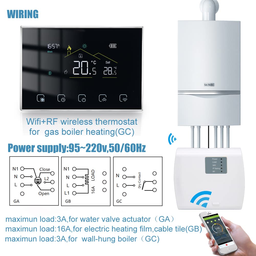 Termostato Calefaccion WiFi Inalámbrico,Inteligente para Calefacción de Calderas, Termostato Calefaccion Programable WiFi Pilas Compatible con Alexa Google Home