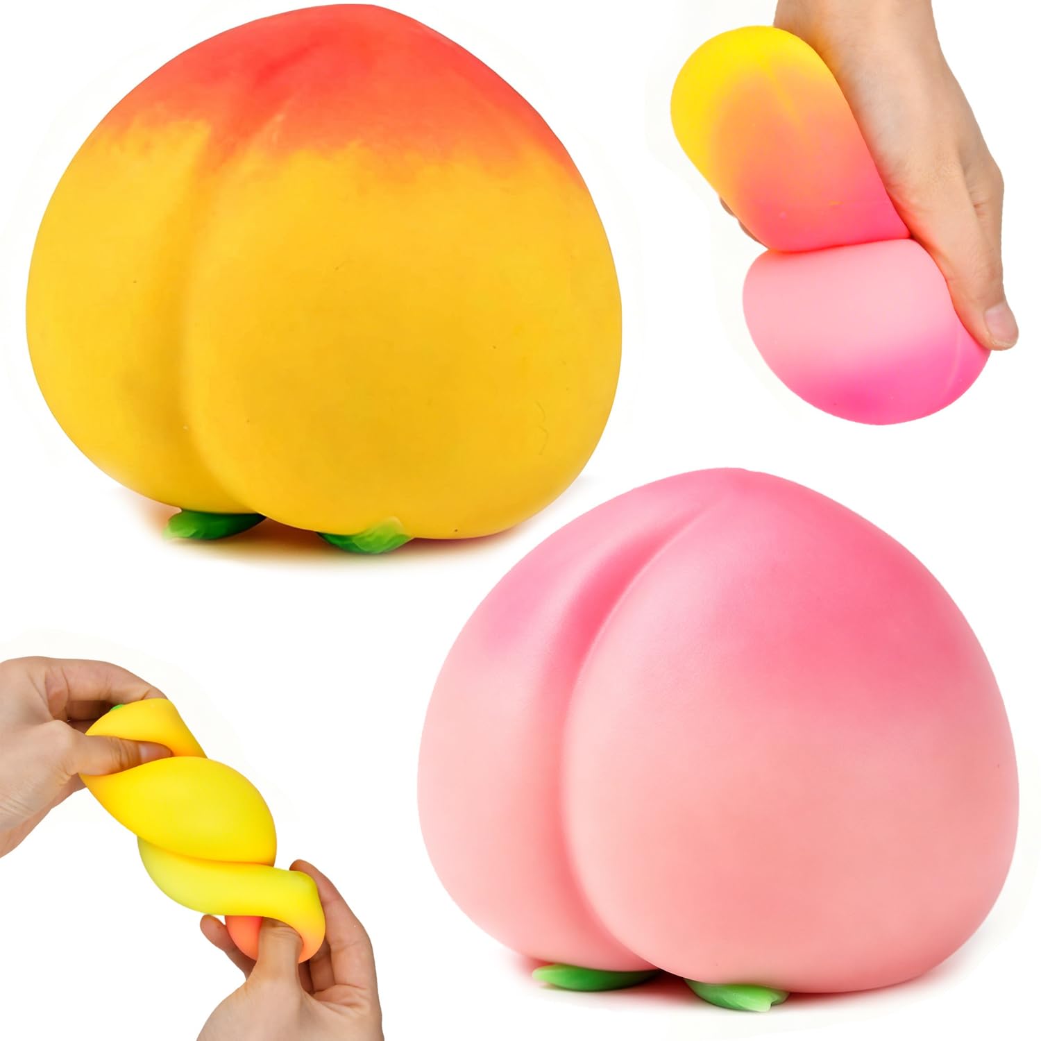 2 PCS Peach Squishy, Slow Rising Squishies, Stress Balls, Squeezy Squishy, Sensory Fidget Toys for Kids Adults Anxiety Relief Party Favors Gifts, Office Desk Novelty Gift, Birthday Gift