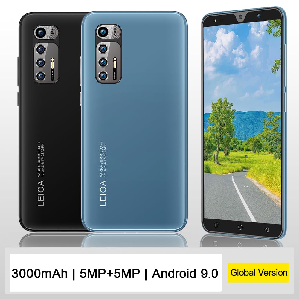 Smartphones Bon marché, 5,0 Pouces, Double Carte Double Caméra, Quad Core, ROM 16GB 【Extensible à 128GB】, Support GPS/WiFi/Bluetooth/FM, Téléphone déverrouillé par Le visag (N10Plus-Blue)