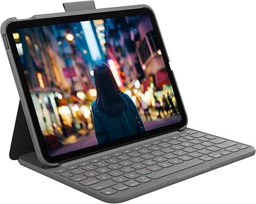 Logitech Funda delgada con teclado Bluetooth para iPad (10 generación) con teclado inalámbrico integrado, color gris Oxford (renovado)