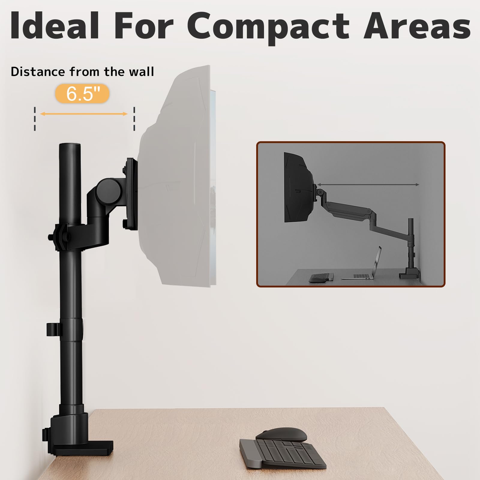 Supporto Monitor Scrivania da 24-57’’, Braccio Monitor, Capacità fino a 27 kg, Altezza Regolabile, Inclinazione, Rotazione, Nero