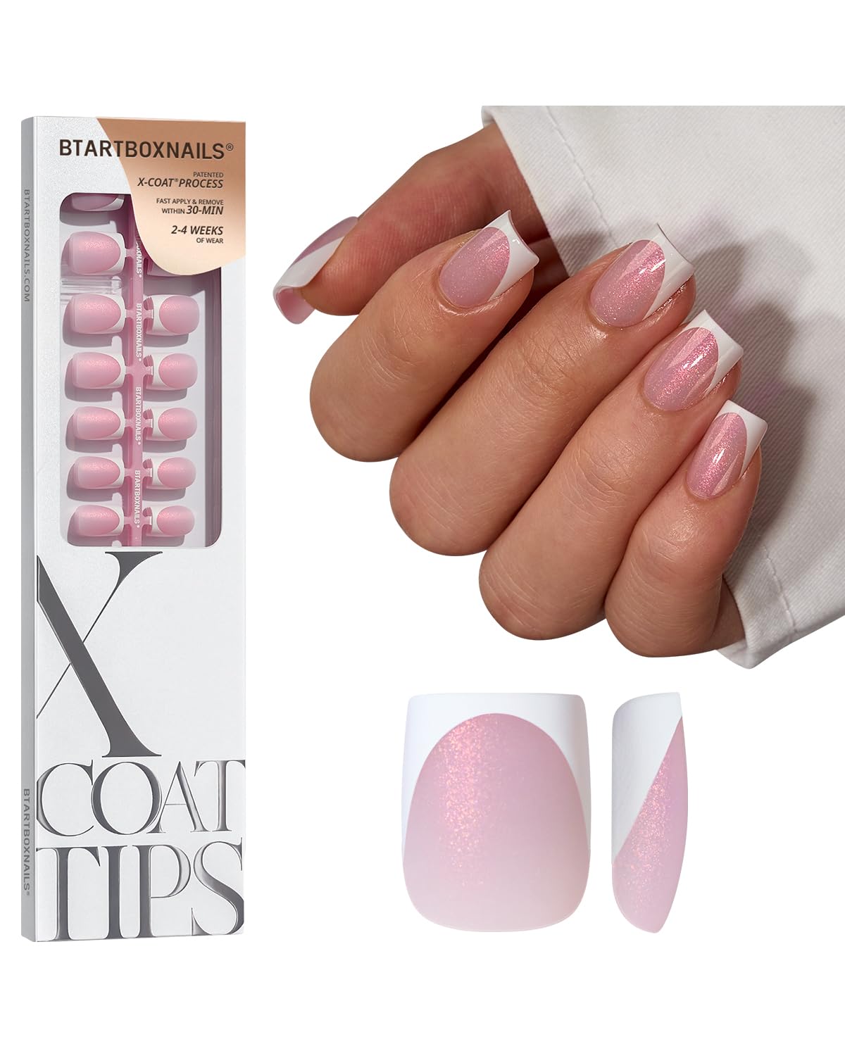 BTArtboxnails White French Tip Press On Nails, Extra Short Nails, 96Pcs