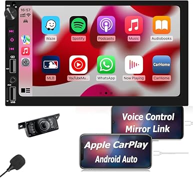 double din car stereo with apple carplay android auto bluetooth car radio voice control 7 inch touchscreen 1080p video player rearview camera mirror l