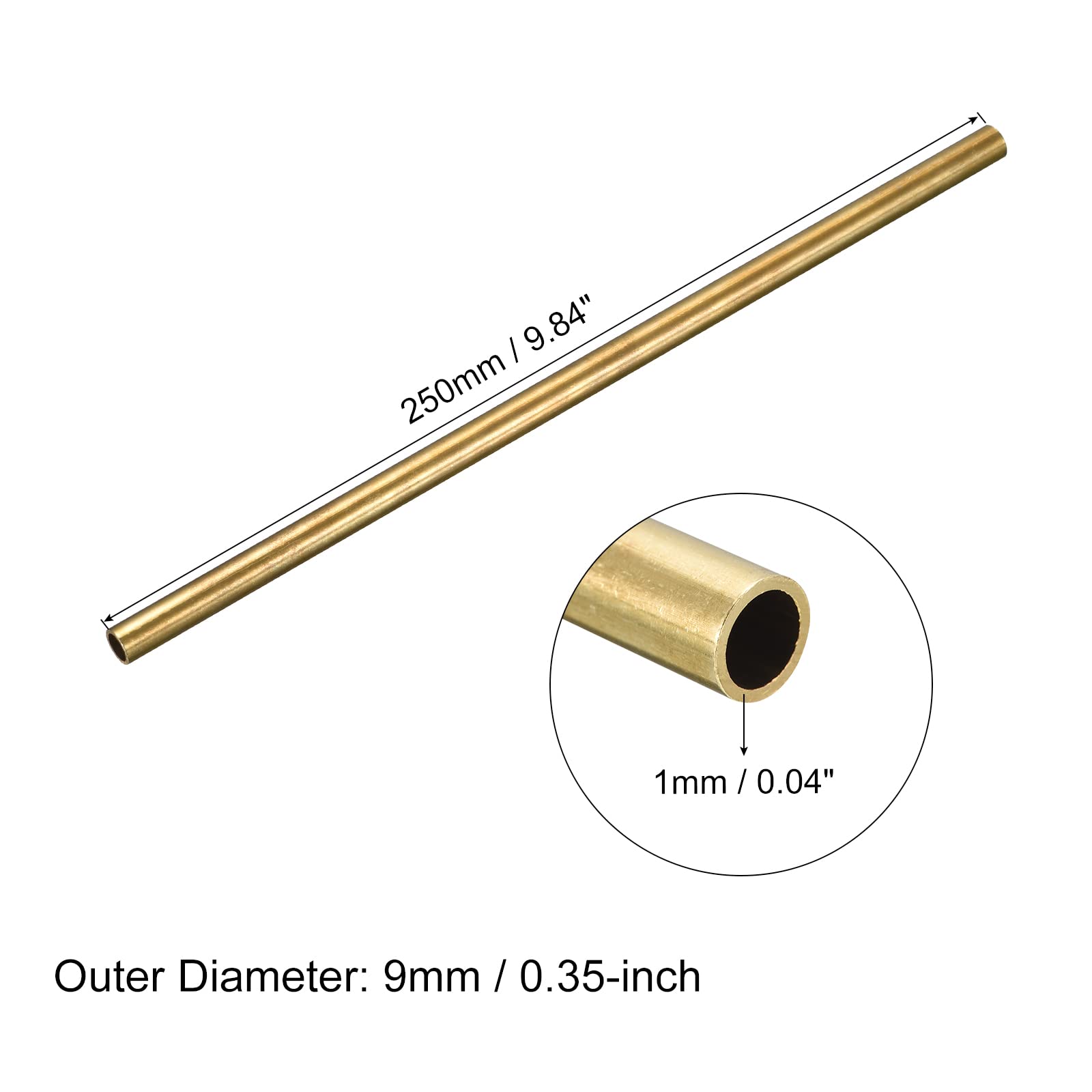 Ottone Tubo 9mm OD 1mm Spessore 250mm Lunghezza per Industria Fai-da-Te