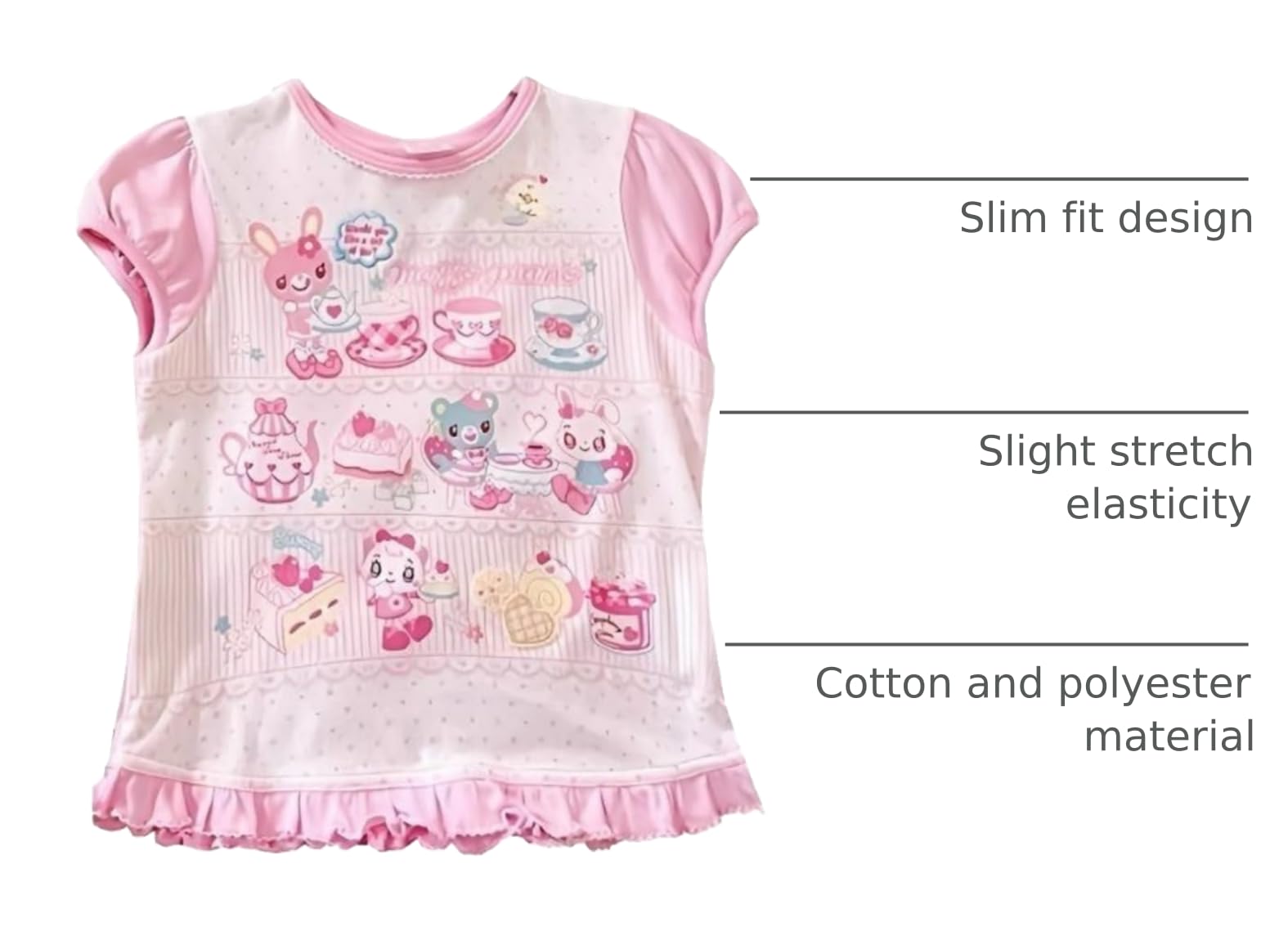 Sweet Crop Top Cartoon Print Harajuku Contrast Color T-Shirt Women Y2k Aesthetic Slim Ruffled Tee