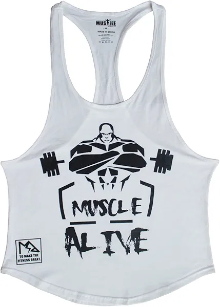 Muscle Alive Mens Bodybuilding Stringer Tank Tops Cotton Racerback Arch Hem