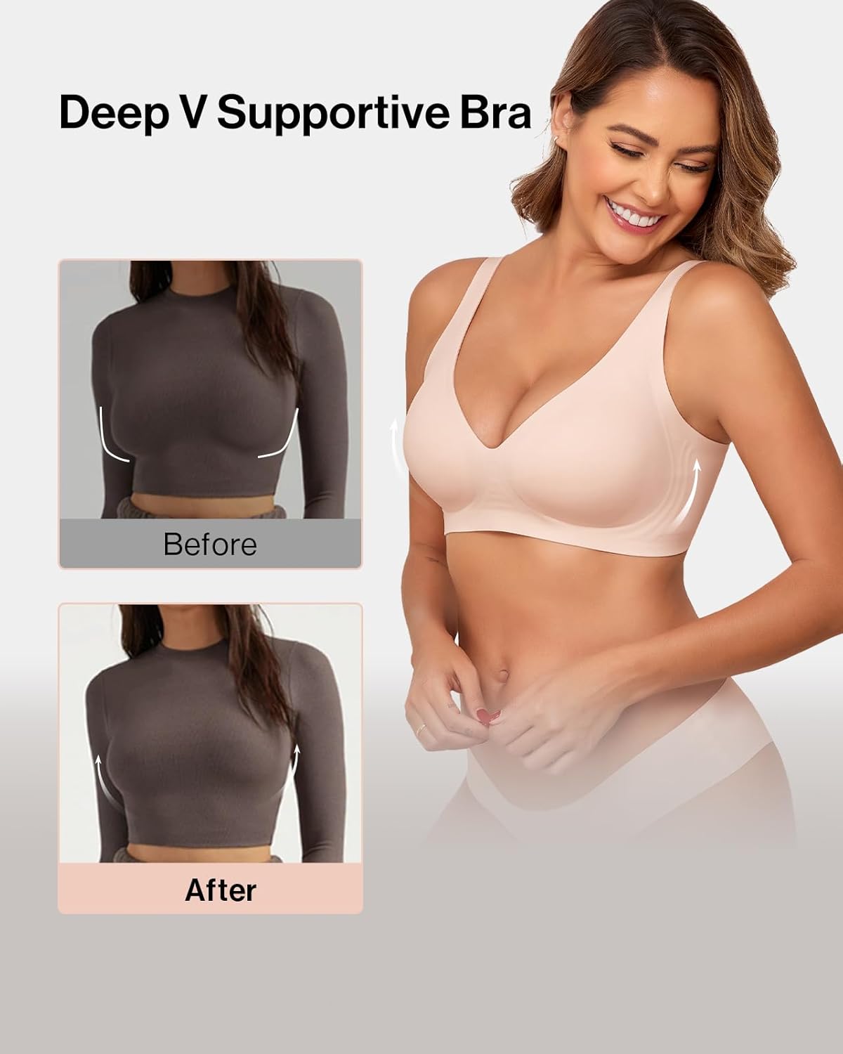 Ubras Womens Wireless Bra Deep V Supportive Lift Bra Seamless Comfort Soft No Underwire Everyday Bra