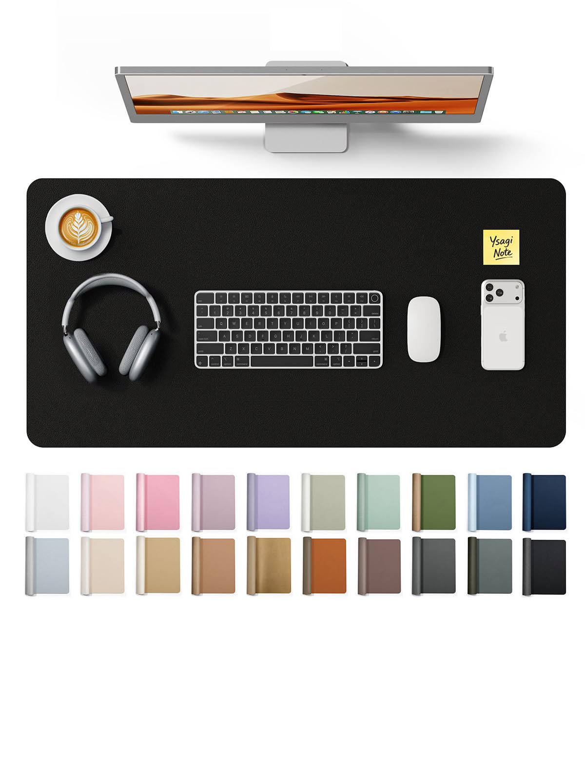 YSAGi Leather Desk Mat, Large Mouse Mat, Non-Slip Desk Pad, Waterproof Leather Table Protector Writing Pad for Office and Home (80 x 40 cm, Black)