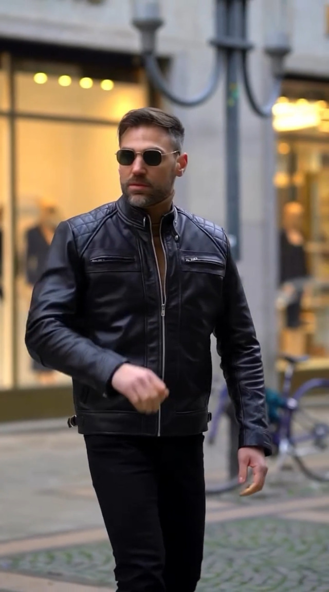TLC Leather Motorcycle Jacket Men - Black Real Leather Jacket for