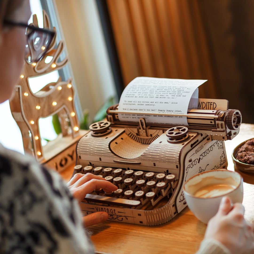 EWA Eco-Wood-Art - Typewriter- Puzzle 3D en Bois - Casse-tête pour Adultes et Adolescents -à Monter soi-même sans Colle- 453 pièces