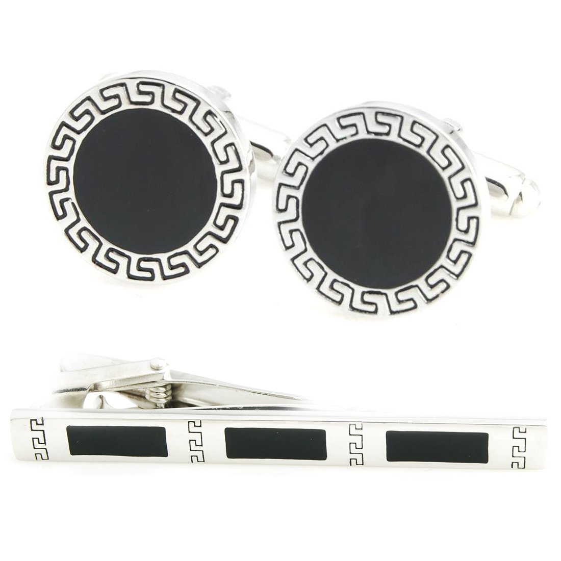 Peluche Geek Key - Silver - TS - Silver Colored Brass and Enamel Cufflink and Tiebar setFor Men