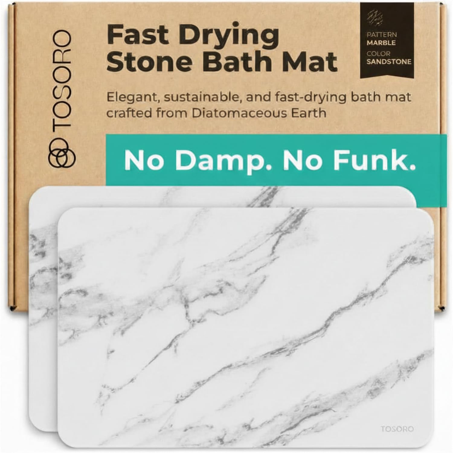 TOSORO - Stone Bath Mat Diatomaceous Earth Shower Mat Non-Slip Super Absorbent Diatomite Stone Bath Mats for Bathroom Floor Quick Drying Natural Easy to Clean (23.5 x 15) - Sandstone, 2pcs