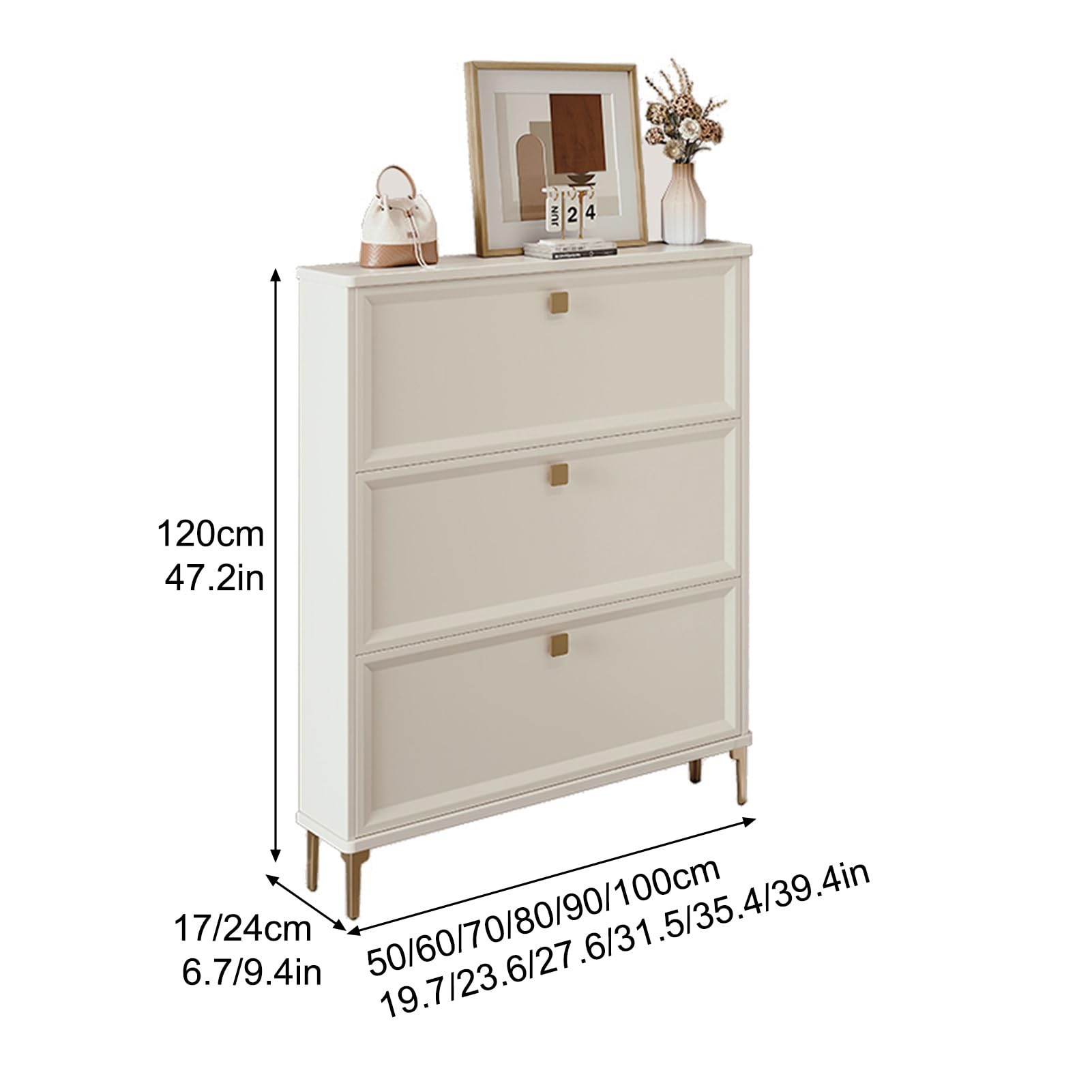 Generisch Schuhschrank Mit 3 Klappen, Platzsparend, Schuhablage für Flur Diele, Schuhkommode für High Heels, Sportschuhe, für Flur, Wohnzimmer, Schlafzimmer(120x100x17cm/47.2x39.4x6.7in)