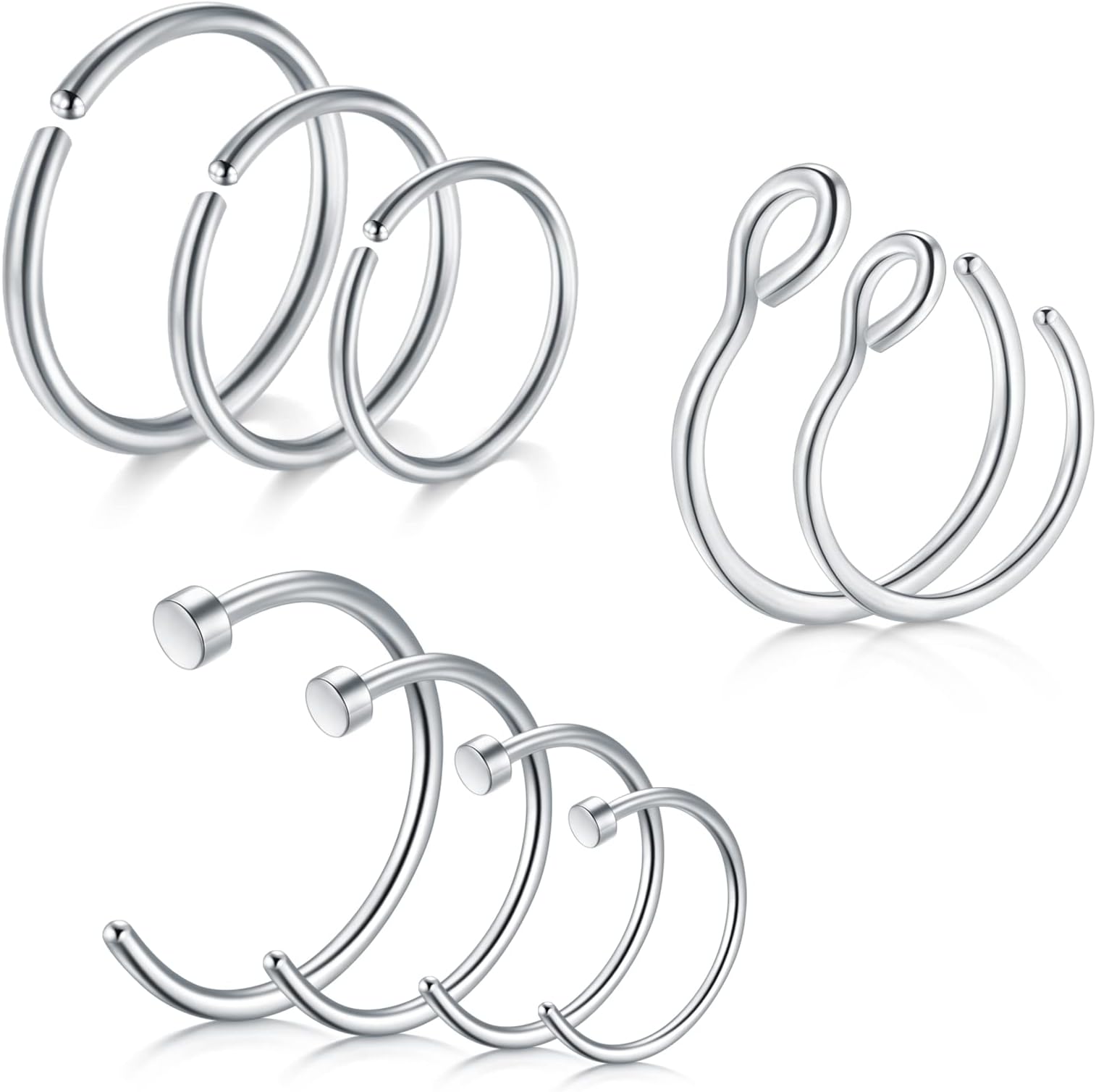MayhoopMayhoop 20G Nose Rings Hoop Nose Ring Stainless Steel 6mm 8mm 10mm 12mm Piercing Hoops Jewelry Silver Rose-gold Black Rainbow For Women Men
