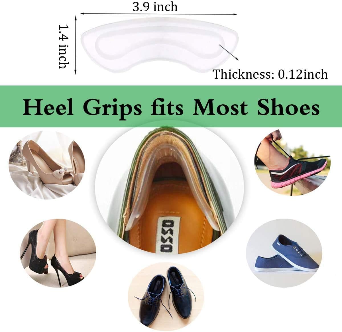 Heel Grips, Shoe Heel Inserts, Clear Heel Cushion Pads for Women Men Loose Shoes, 5 Pairs