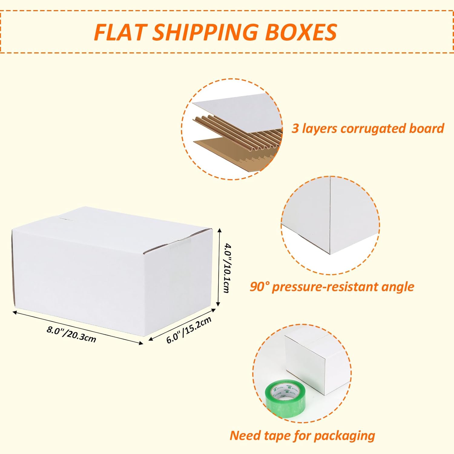 horlimer 8x6x4 shipping boxes set of 40, white corrugated cardboard mailer box for packing small business 8" x 6" x 4" white