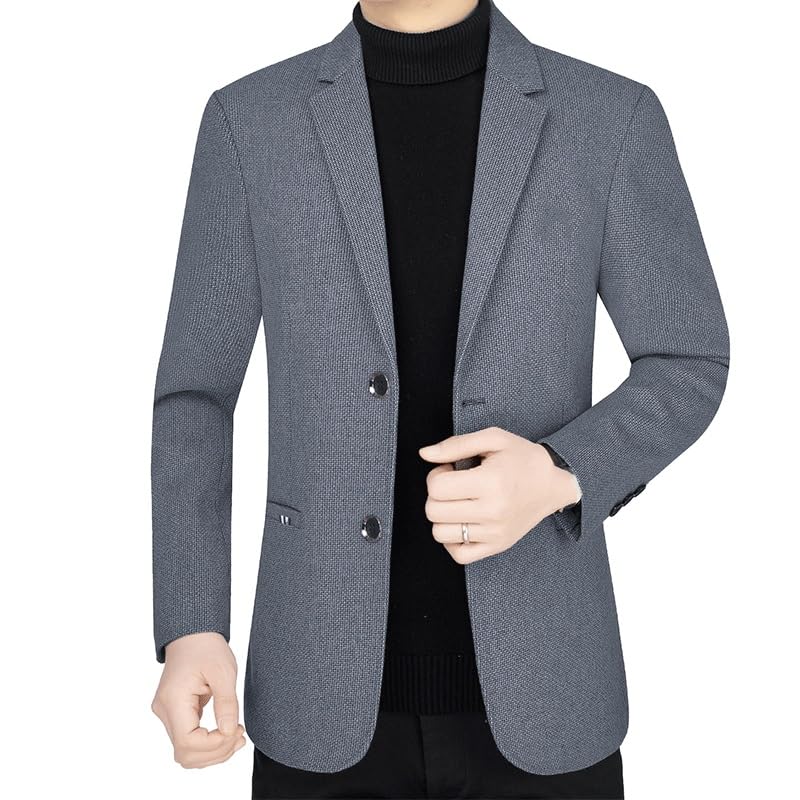 Men Gray Tweed Casual Blazers Stretch Sport Coat Knit Suit Jacket Notch Lapel 2 Button for Daily Party Business2