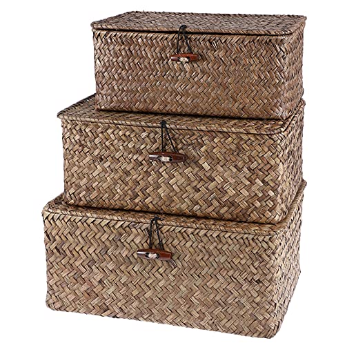 Hipiwe-Shelf-Baskets-with-Lid-Set-of-3-Handwoven-Wicker-Basket-Bins-Box-Lidded-Home-Storage-Bins-Seagrass-Organizer-Baskets-Rectangular-Closet-Mounted-Storage-Boxes-for-Shelf Hipiwe Shelf Baskets with Lid Set of 3 Handwoven Wicker Basket Bins Box Lidded Home Storage Bins Seagrass Organizer Baskets Rectangular Closet Mounted Storage Boxes for Shelf