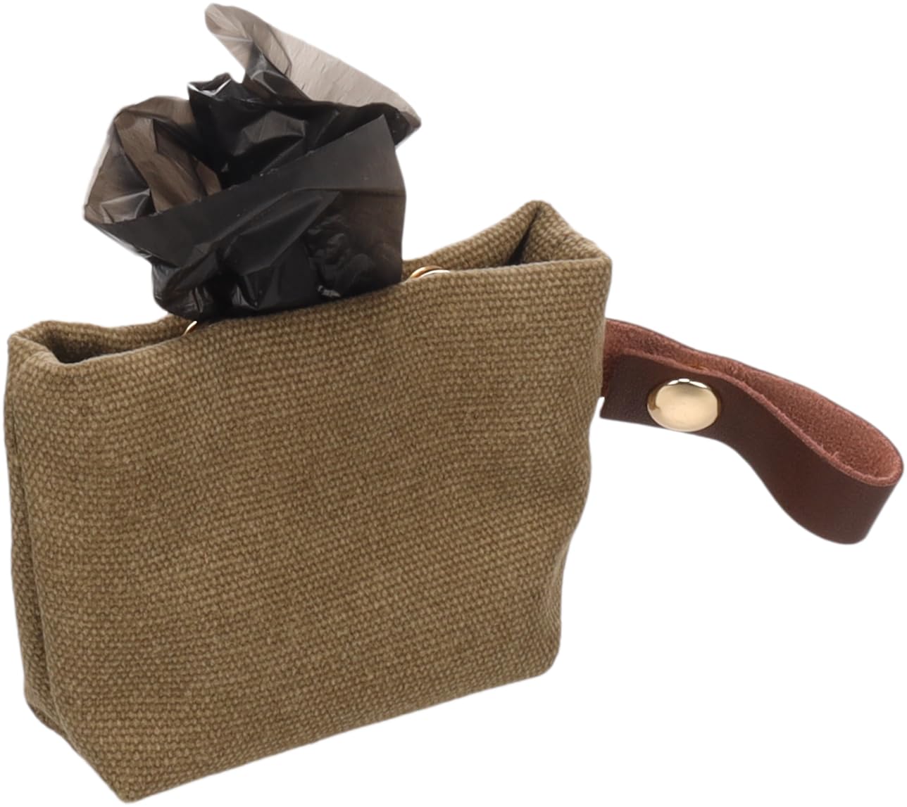 Porta Sacchetti Cane - Cavna Kaki - Pochette in Poliestere - Chiusura a Pressione - Cinturino in Pelle - 1 Rotolo Incluso - Flamingo