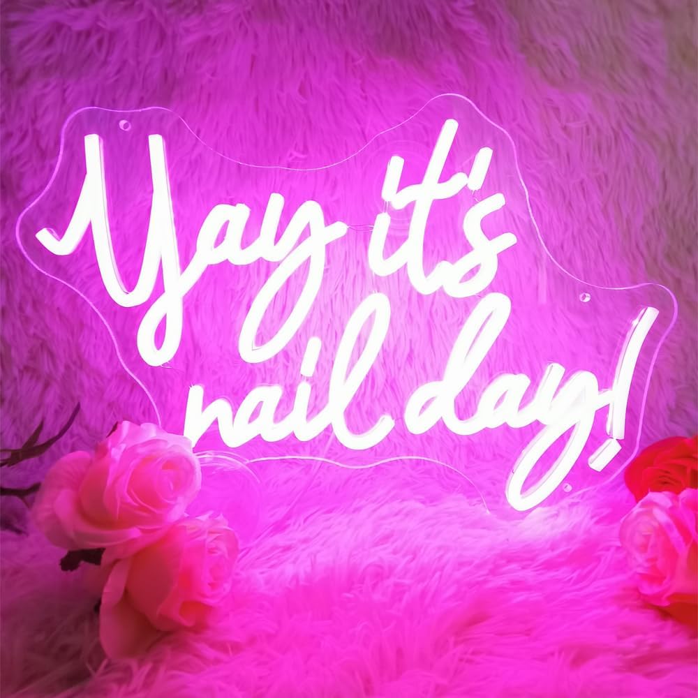 Yay It's Nail Day Neon Sign, Dimmable Pink LED Nail Salon Decor for Beauty Room, Wedding, Bar, Bedroom - Great,Gift for Nail Tech Girls, Christmas, Birthday, USB Powered Wall Decor, Personalized Gift 11.4 * 16.9 In