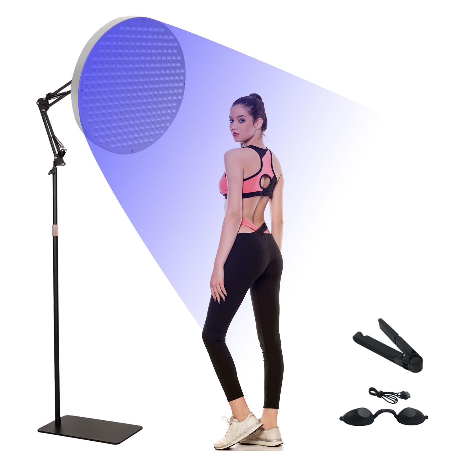 Solarium per la casa con luce blu da 460 nm e 250 LED, lampada abbronzante da 50 W, abbronzante viso portatile con supporto regolabile per viso e corpo, terapia della luce domestica