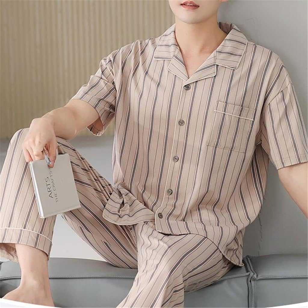 Pajamas Men's Cotton Short Sleeve Pants Thin Half Cardigan Homewear Set