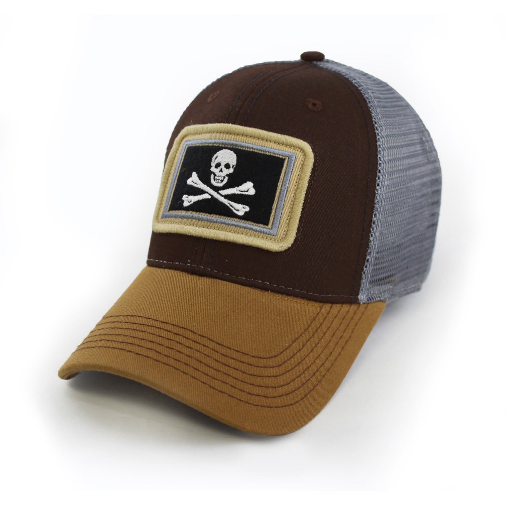 Everyday Trucker Hat, Structured, Calico Jack's Jolly Roger Flag, Timber Brown