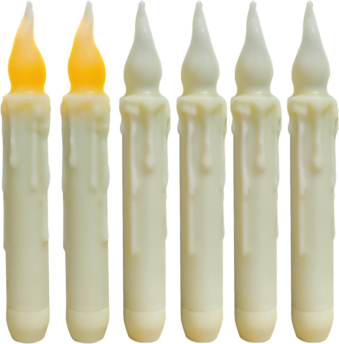 6 Pcs Ivory Real Wax Primitive Flameless Candles with Timer, 6.5 inch Flickering Taper Candles for Christmas Decor