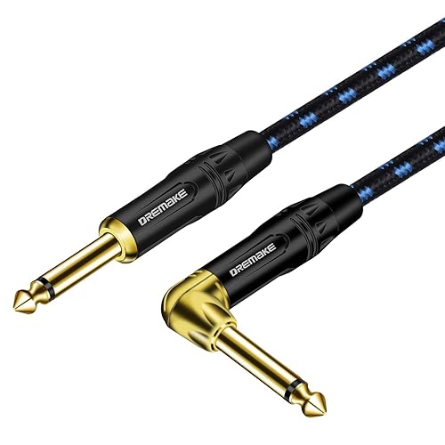 DREMAKE Cable de 14 pulgadas (0.248in), recto a ángulo recto, tweed trenzado negroazul, cable de conexión de 14 pulgadas a 14 pulgadas, cable de