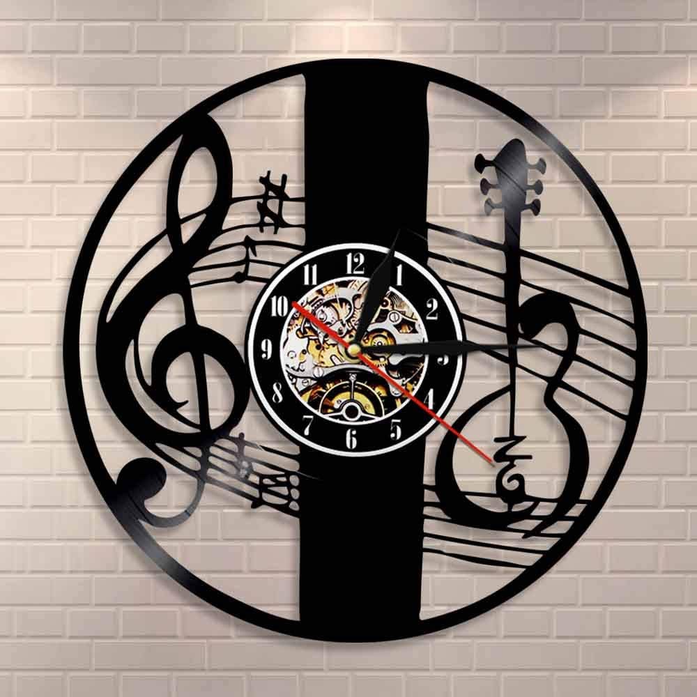 Chiave di violino Nota musicale Orologio da parete Arte da parete Strumento musicale Chiave di violino Orologio da parete Disco in vinile Musica classica Decorazioni per la casa Regalo Dia 30cm 7 co