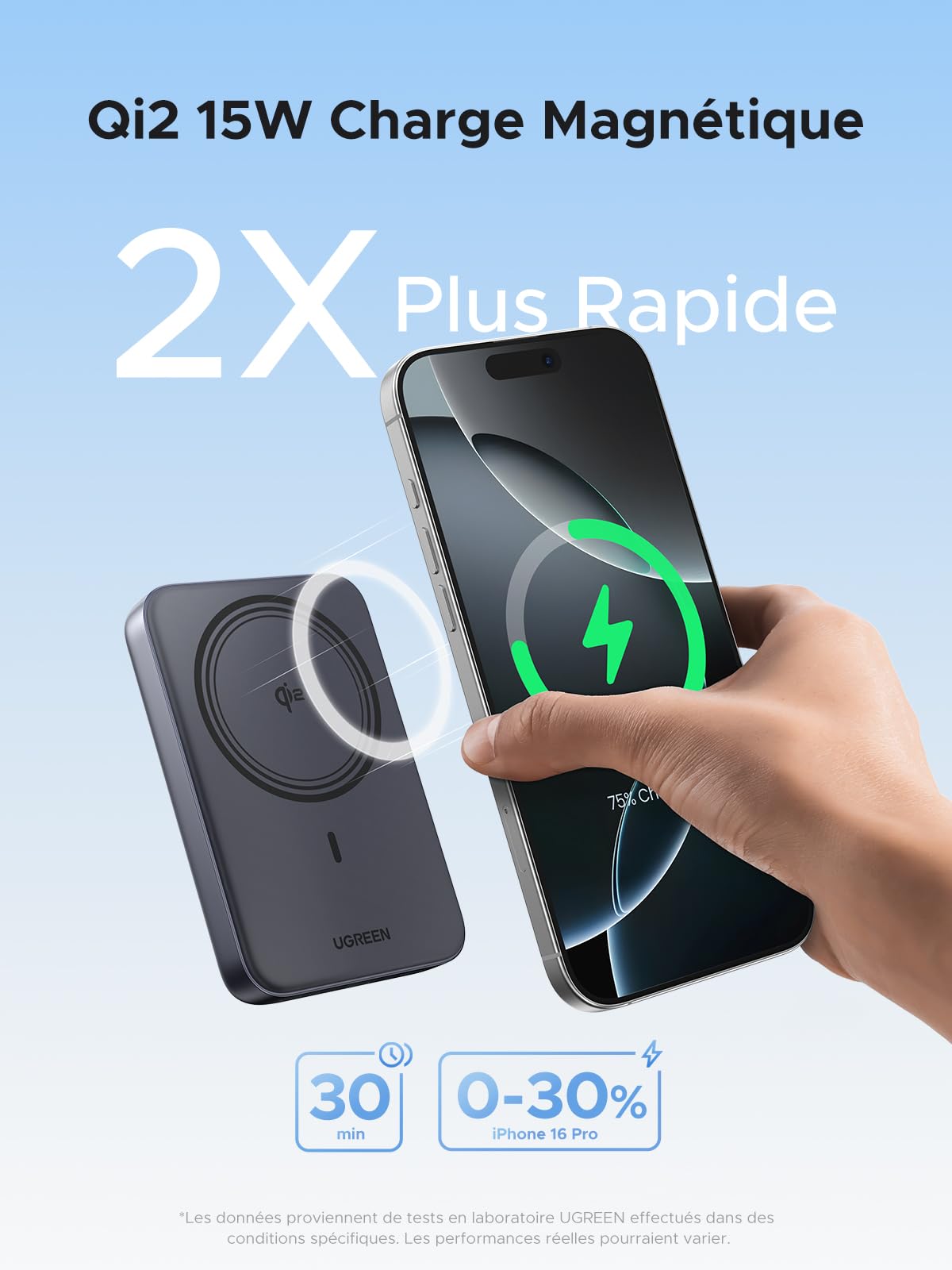 UGREEN Zapix Qi2 15W Batterie Externe 10000mAh 20W Certifié Compatible avec MagSafe iPhone 17 16 15 14 13 12 Air Plus Pro Max Power Bank Induction USB C Charge Rapide Chargeur Portable Magnétique